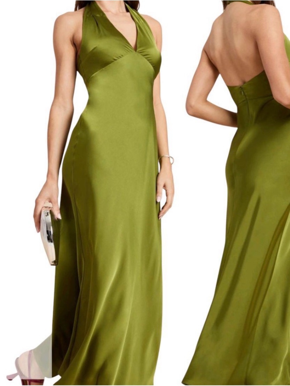 Olive Green Halter Satin Evening Dress o.p.t. Gisela dress in clover